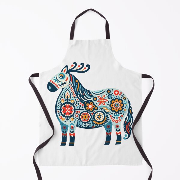 Artikelvorschau, Buntes, verziertes blaues Volkspferd – Skandinavische Volkskunst von heidiannemorris © entworfen und verkauft von FOLK ART FUSION by heidiannemorris.