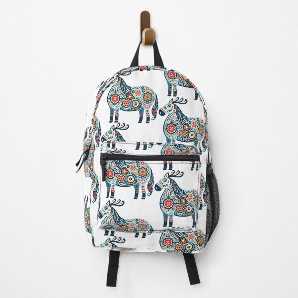 Artikelvorschau, Buntes, verziertes blaues Volkspferd – Skandinavische Volkskunst von heidiannemorris © entworfen und verkauft von FOLK ART FUSION by heidiannemorris.