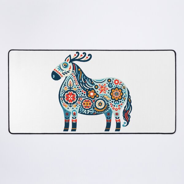 Item preview, Decorated Colorful Blue Folk Horse - Scandinavian Folk Art by heidiannemorris © designed and sold by FOLK ART FUSION.