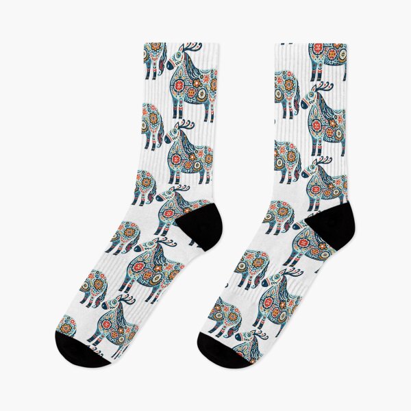 Artikelvorschau, Buntes, verziertes blaues Volkspferd – Skandinavische Volkskunst von heidiannemorris © entworfen und verkauft von FOLK ART FUSION by heidiannemorris.