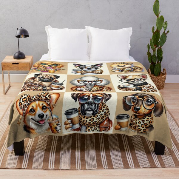 Item preview, Leopard Print Coffee Dogs – Funny 9-Dog Grid Design designed and sold by RedDogStudio.