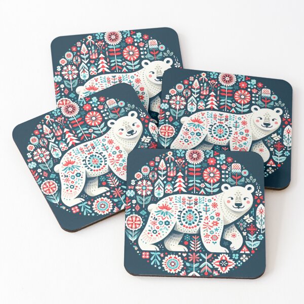 Item preview, Serene Patterned Folk Polar Bear - Scandinavian Folk Art by heidiannemorris © designed and sold by FOLK ART FUSION by heidiannemorris.