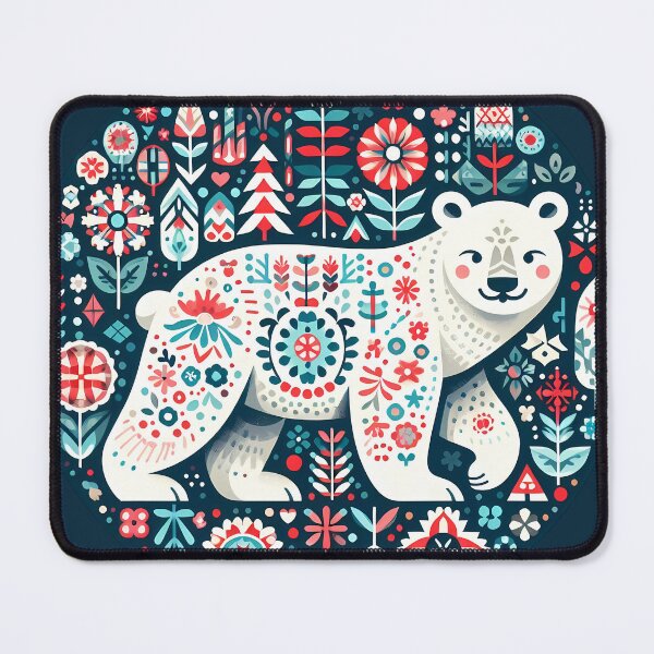 Item preview, Serene Patterned Folk Polar Bear - Scandinavian Folk Art by heidiannemorris © designed and sold by FOLK ART FUSION by heidiannemorris.