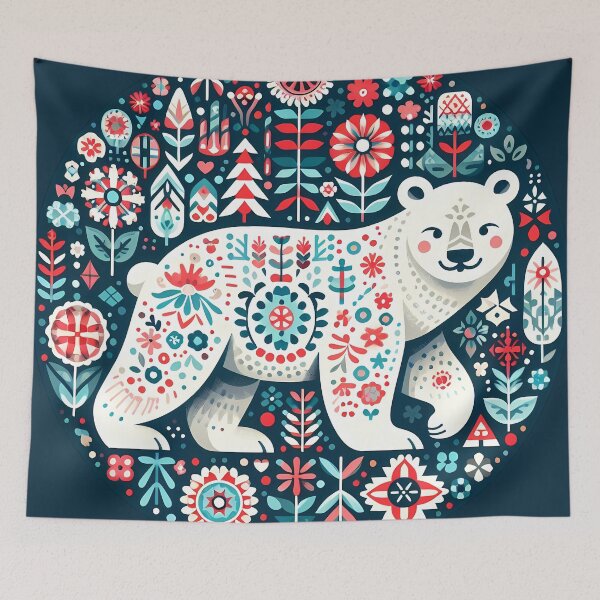 Item preview, Serene Patterned Folk Polar Bear - Scandinavian Folk Art by heidiannemorris © designed and sold by FOLK ART FUSION by heidiannemorris.