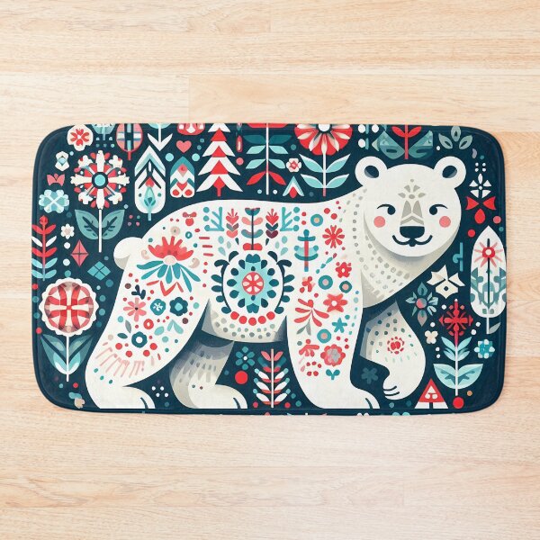Item preview, Serene Patterned Folk Polar Bear - Scandinavian Folk Art by heidiannemorris © designed and sold by FOLK ART FUSION by heidiannemorris.