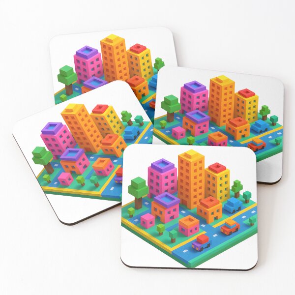 Item preview, Bright Voxel Cityscape in Neon Colors designed and sold by NCLaserDesigns.