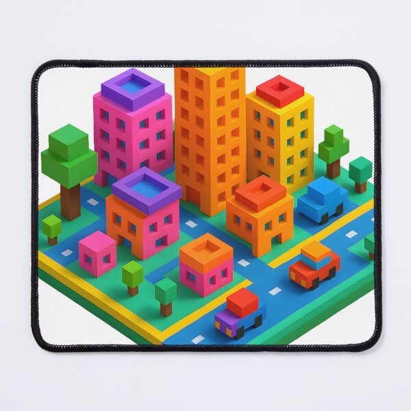 Item preview, Bright Voxel Cityscape in Neon Colors designed and sold by NCLaserDesigns.