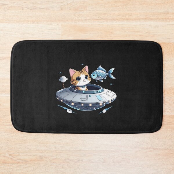 Item preview, Alien Cat in UFO Beaming Up Fish – Funny Space Design designed and sold by ColorSplash123.