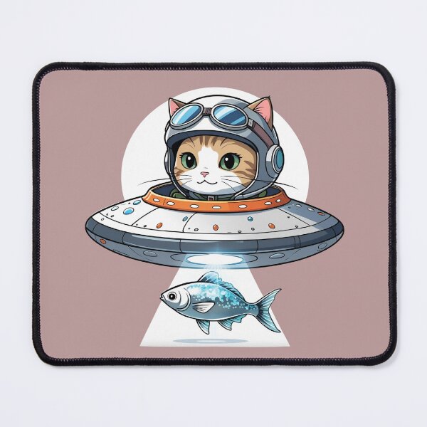 Item preview, Alien Cat in UFO Beaming Up Fish – Funny Space Design designed and sold by ColorSplash123.