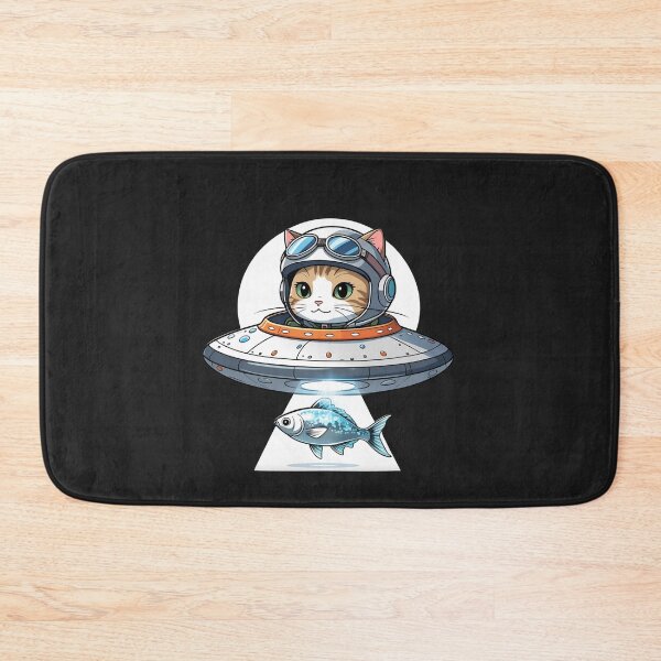 Item preview, Alien Cat in UFO Beaming Up Fish – Funny Space Design designed and sold by ColorSplash123.