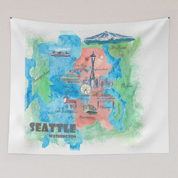 Item preview, Seattle Washington Travel Poster Favorite Map designed and sold by artshop77.