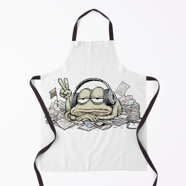 Item preview, Overworked Peace Frog – Tired Frog in Headphones and Paper Pile designed and sold by WakaWakoStudio.