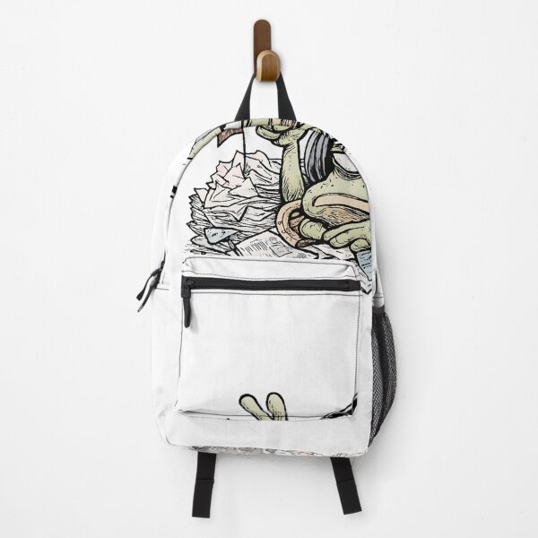 Item preview, Overworked Peace Frog – Tired Frog in Headphones and Paper Pile designed and sold by WakaWakoStudio.