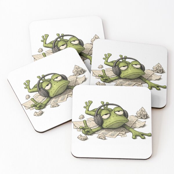 Item preview, Burnout Frog – Tired Frog Listening to Music in Chaos designed and sold by WakaWakoStudio.