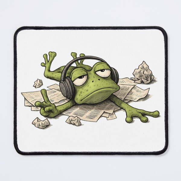Item preview, Burnout Frog – Tired Frog Listening to Music in Chaos designed and sold by WakaWakoStudio.