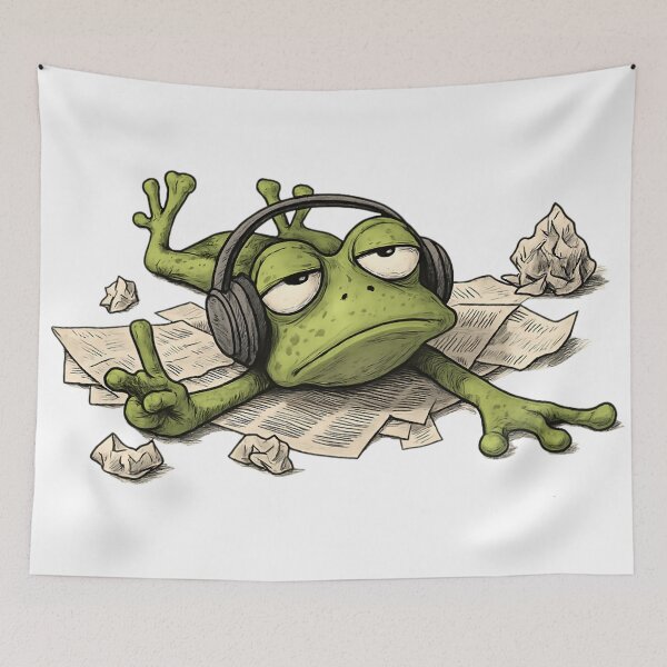 Item preview, Burnout Frog – Tired Frog Listening to Music in Chaos designed and sold by WakaWakoStudio.