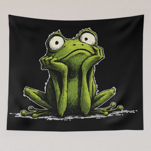 Item preview, Sad Frog Sitting – Cartoon Frog With Existential Vibes designed and sold by WakaWakoStudio.