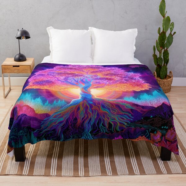 Item preview, Radiant Tree of Life – Spiritual Psychedelic Tapestry with Cosmic Glow designed and sold by WakaWakoStudio.
