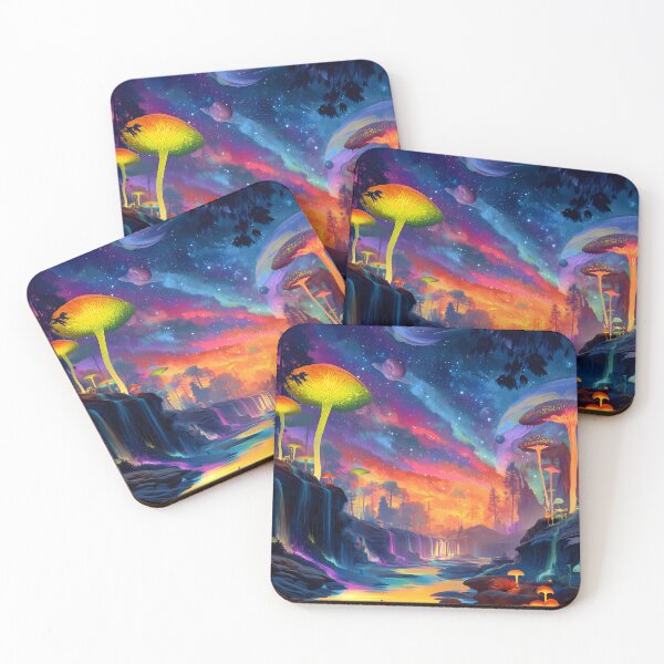 Item preview, Mystic Mushroom Falls – Psychedelic Fantasy Forest with Galaxy Sky designed and sold by WakaWakoStudio.