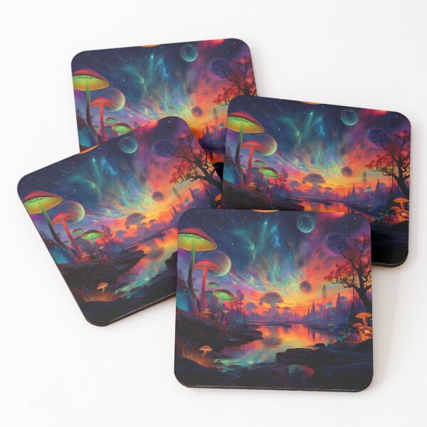 Item preview, Celestial Sunset in Mushroom Galaxy – Surreal Psychedelic Forest Landscape designed and sold by WakaWakoStudio.
