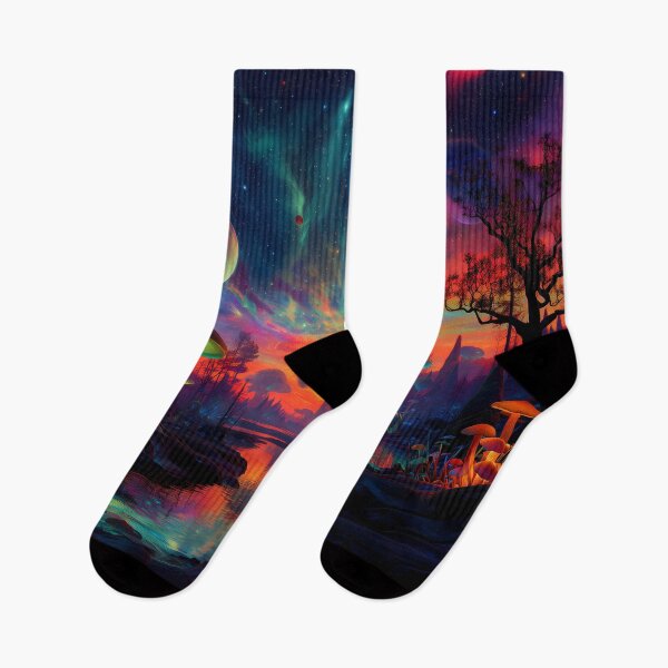 Item preview, Celestial Sunset in Mushroom Galaxy – Surreal Psychedelic Forest Landscape designed and sold by WakaWakoStudio.