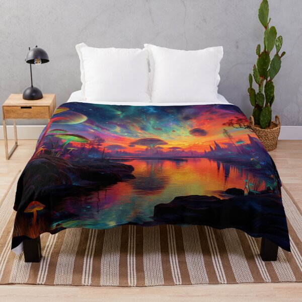 Item preview, Celestial Sunset in Mushroom Galaxy – Surreal Psychedelic Forest Landscape designed and sold by WakaWakoStudio.