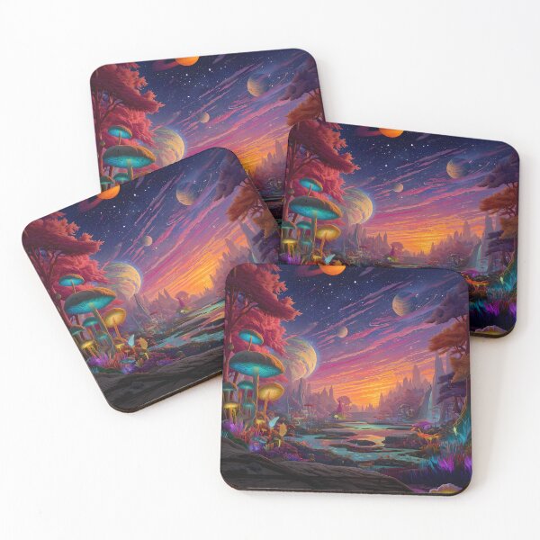 Item preview, Mushroom Sunset Planet – Surreal Fantasy Galaxy Forest designed and sold by WakaWakoStudio.