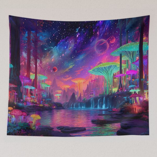 Item preview, Alien Mushroom Paradise – Psychedelic Cosmic Forest Fantasy designed and sold by WakaWakoStudio.