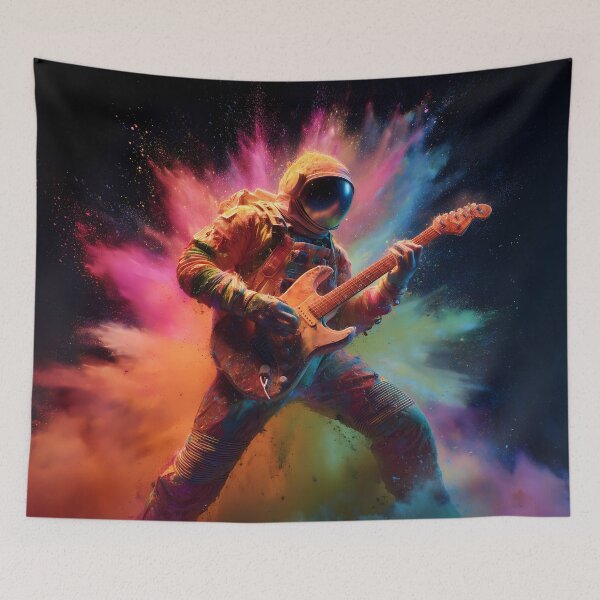 Item preview, Exploding Soundwaves – Psychedelic Astronaut with Guitar in Galaxy Colors designed and sold by WakaWakoStudio.