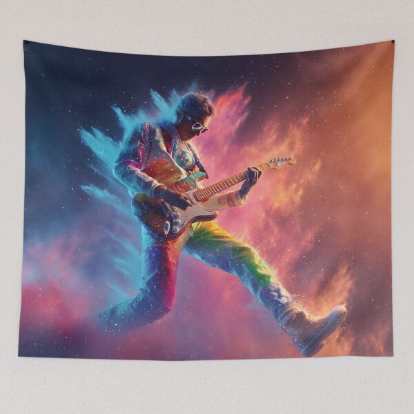 Item preview, Space Rock Anthem – Psychedelic Astronaut Jumping with Guitar in Galaxy designed and sold by WakaWakoStudio.