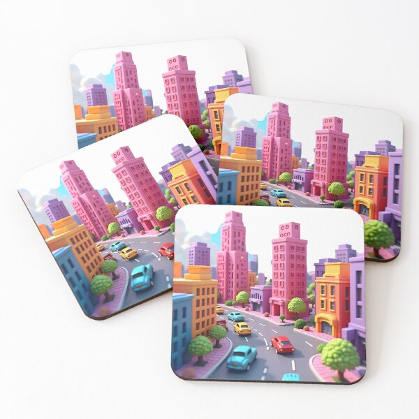 Item preview, Colorful Voxel Cityscape with Busy Street designed and sold by NCLaserDesigns.