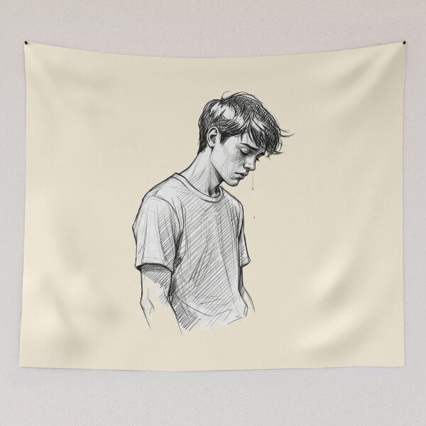 Item preview, Sad Boy Sketch – Emotional Mental Health Drawing for Tough Times designed and sold by Just Meaningful.