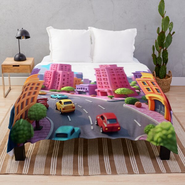 Item preview, Colorful Voxel Cityscape with Busy Street designed and sold by NCLaserDesigns.