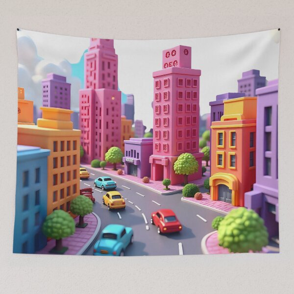 Item preview, Colorful Voxel Cityscape with Busy Street designed and sold by NCLaserDesigns.