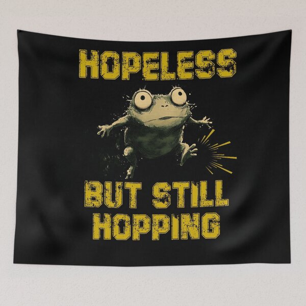 Item preview, Hopeless But Still Hopping – Sadcore Frog Meme for Mental Health Humor Lovers designed and sold by WakaWakoStudio.