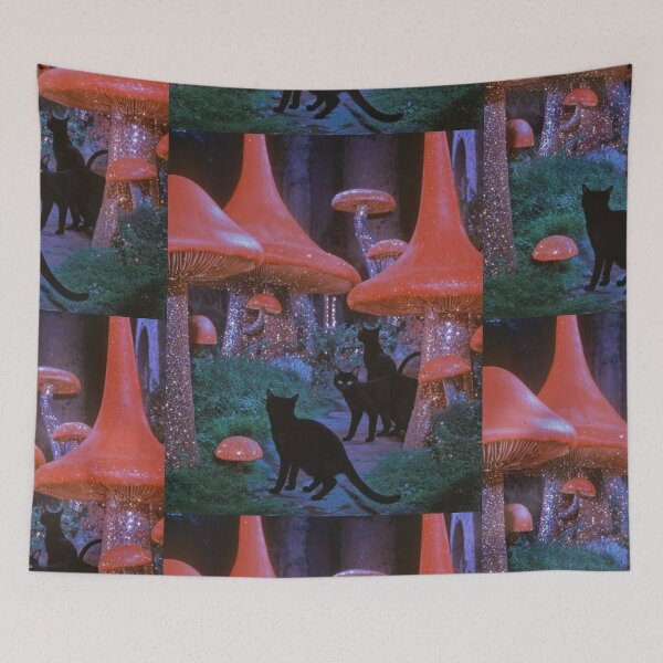 Item preview, SURREAL ART STYLE | Halloween Pink Glitter Black Cat Mushroom Aesthetic  designed and sold by Two Otters Co.
