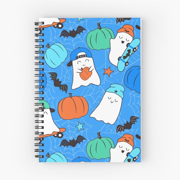 Item preview, Halloween Skater Ghosts and Pumpkins Blue designed and sold by SamAnnDesigns.