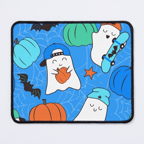 Item preview, Halloween Skater Ghosts and Pumpkins Blue designed and sold by SamAnnDesigns.