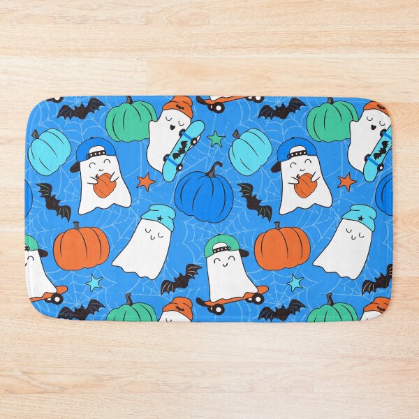Item preview, Halloween Skater Ghosts and Pumpkins Blue designed and sold by SamAnnDesigns.