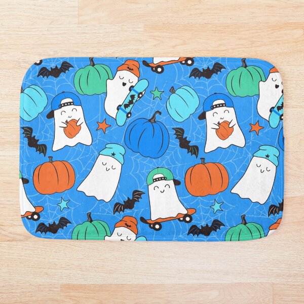 Item preview, Halloween Skater Ghosts and Pumpkins Blue designed and sold by SamAnnDesigns.