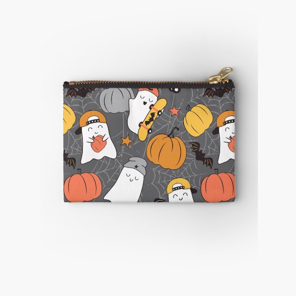 Item preview, Halloween Skater Ghosts and Pumpkins Gray designed and sold by SamAnnDesigns.