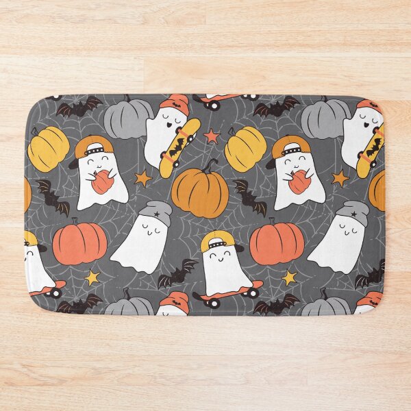 Item preview, Halloween Skater Ghosts and Pumpkins Gray designed and sold by SamAnnDesigns.