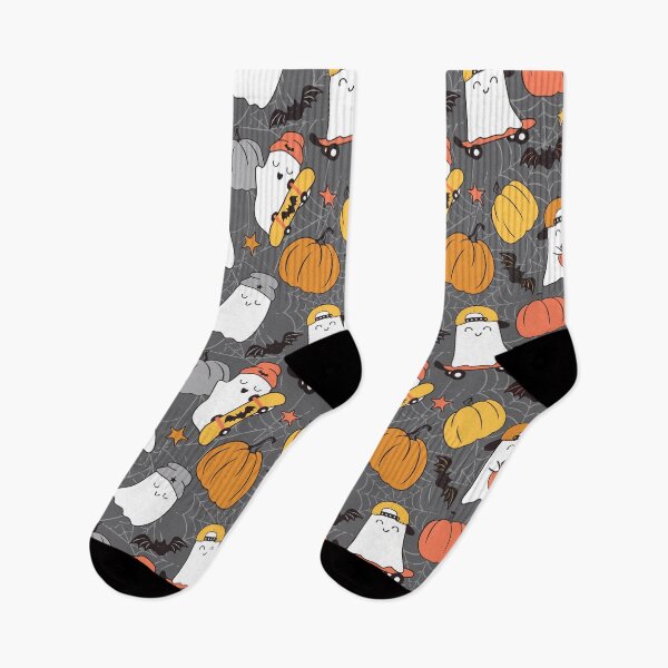 Item preview, Halloween Skater Ghosts and Pumpkins Gray designed and sold by SamAnnDesigns.