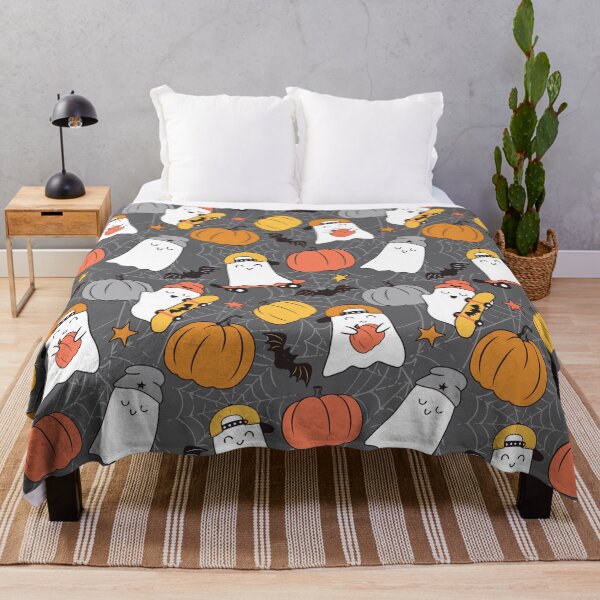Item preview, Halloween Skater Ghosts and Pumpkins Gray designed and sold by SamAnnDesigns.