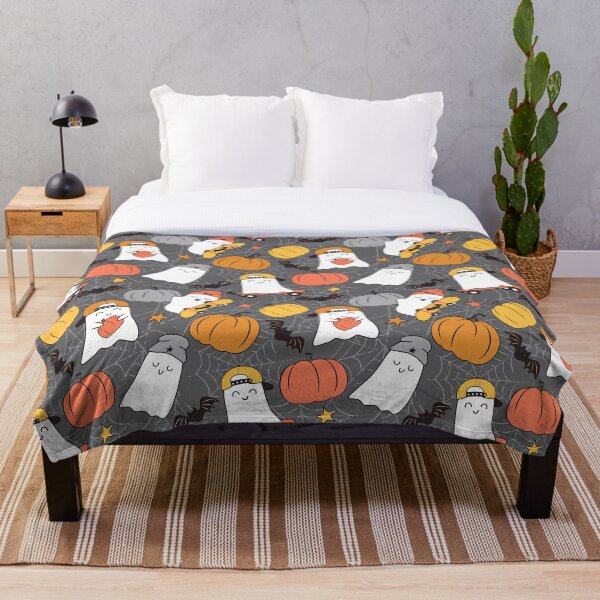 Item preview, Halloween Skater Ghosts and Pumpkins Gray designed and sold by SamAnnDesigns.