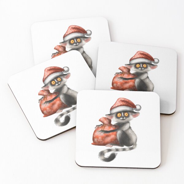 Item preview, Cute lemur wearing Santa hat holding a red bag during holiday season designed and sold by Ms. Iryna.