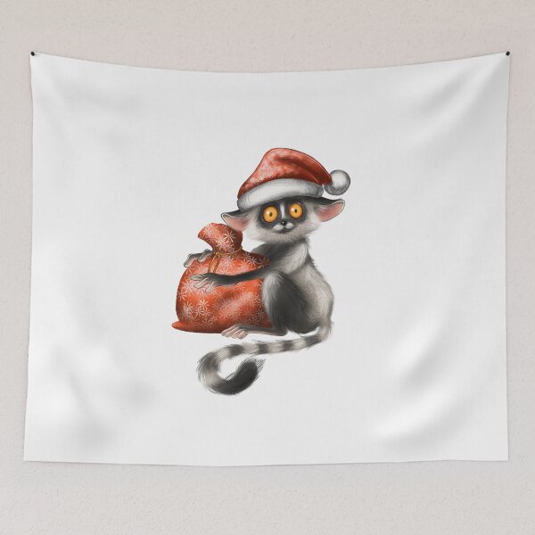 Item preview, Cute lemur wearing Santa hat holding a red bag during holiday season designed and sold by Ms. Iryna.