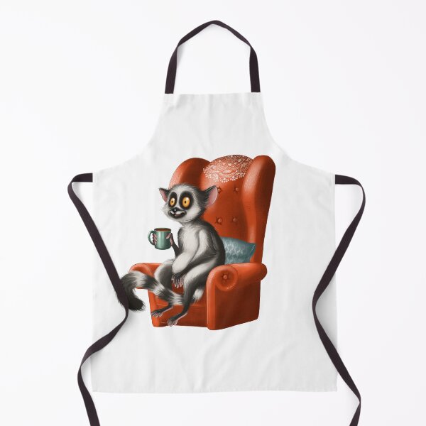 Item preview, Friendly lemur relaxing in a cozy armchair while sipping a warm beverage designed and sold by Ms. Iryna.