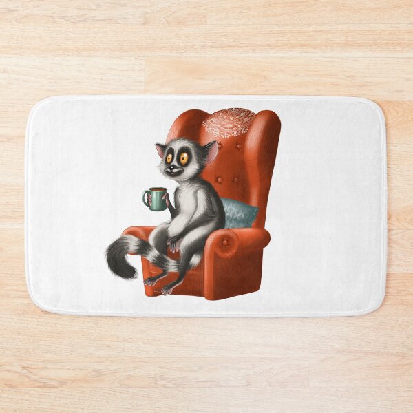 Item preview, Friendly lemur relaxing in a cozy armchair while sipping a warm beverage designed and sold by Ms. Iryna.