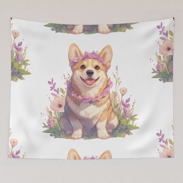 Item preview, Corgi wearing a flower crown designed and sold by MendaciousMina.